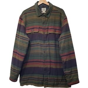 L.L. BEAN Fleece Lined Traditional Fit Sriped Flannel Shirt Shacket Men's Large